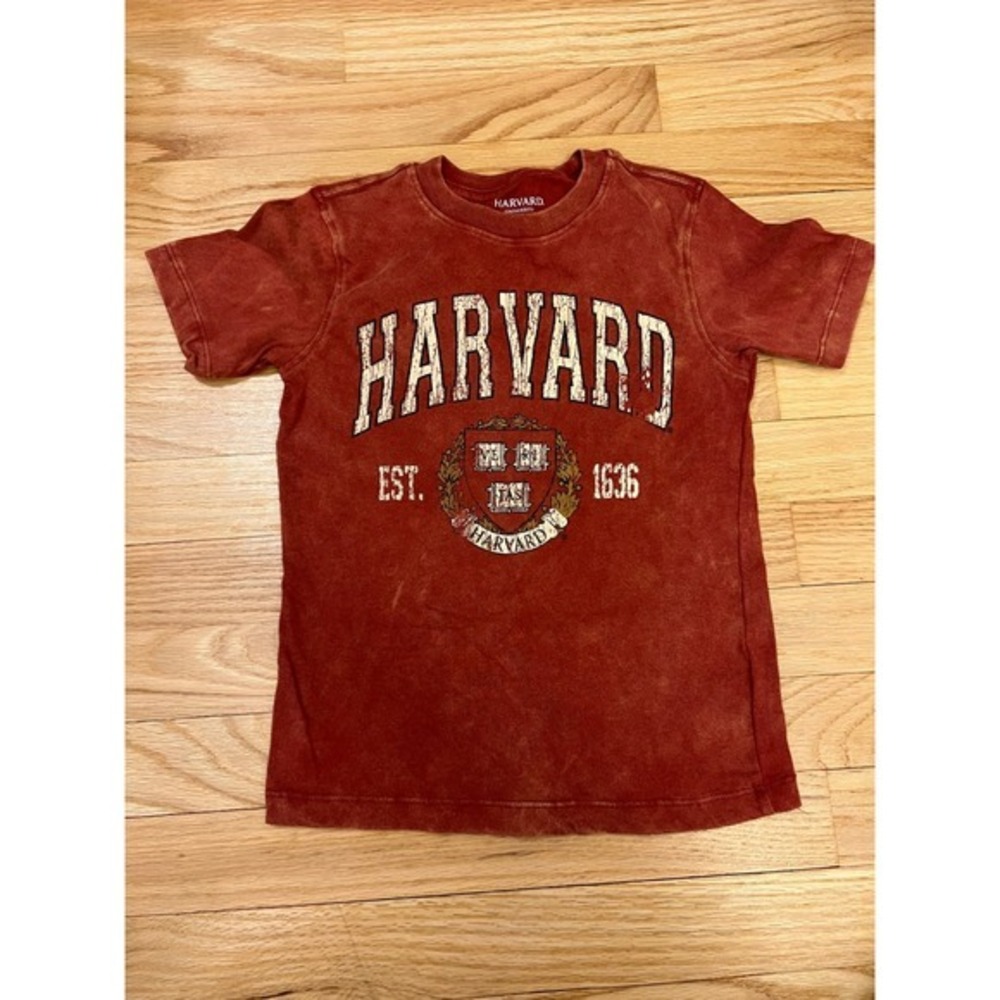 Harvard University Kids T-Shirt XS 4/5 Burgundy Acid Wash Distressed Logo Tee